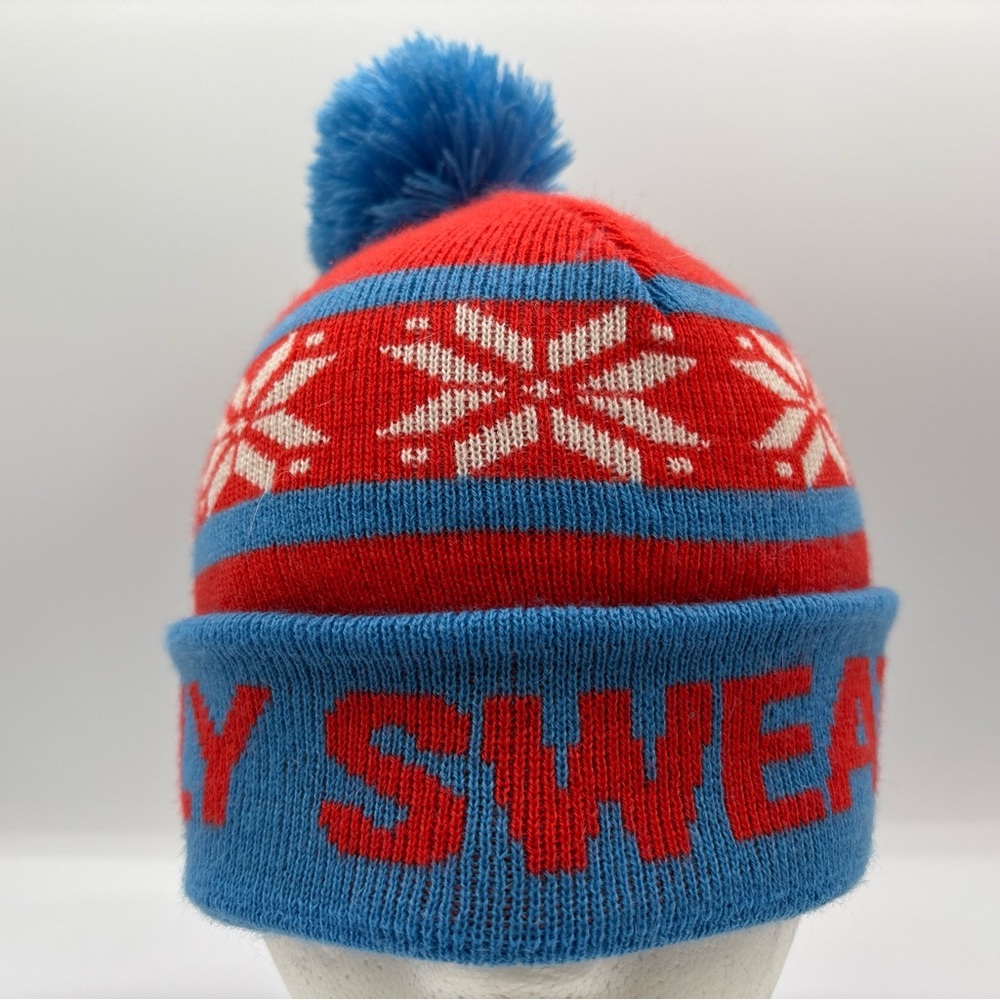 Ugly Sweater Run Cold Weather Red/Blue/White Pom Cuff‎ Adult Unisex Beanie OSFM